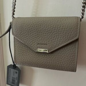 All Saints Gray Silver Crossbody Bag with Minimalist Design